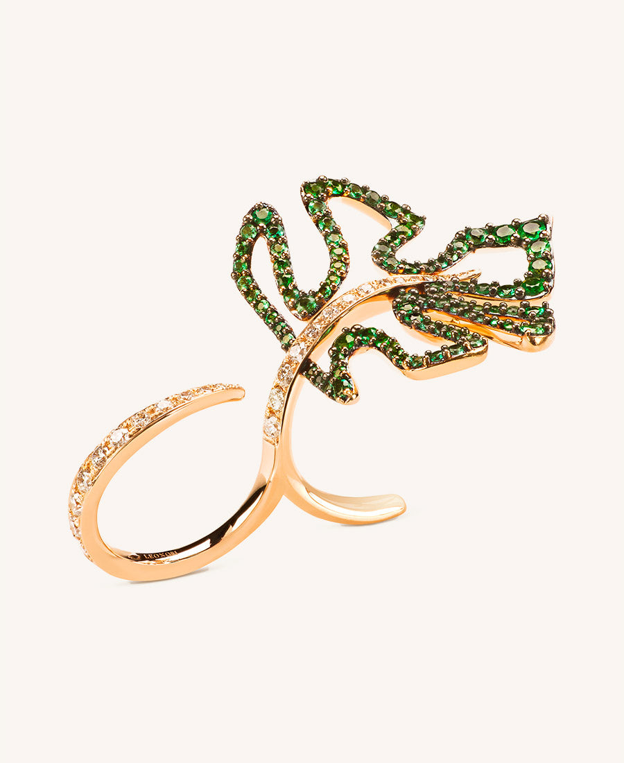 ANELLO DELICIOSA ORO GIALLO, DIAMANTI E SMERALDI