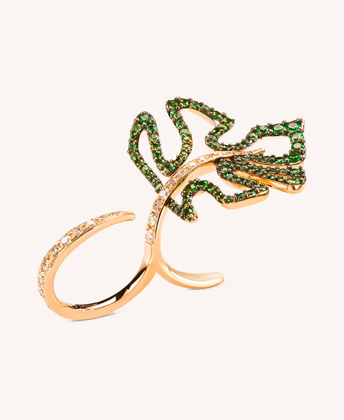 ANELLO DELICIOSA ORO GIALLO, DIAMANTI E SMERALDI
