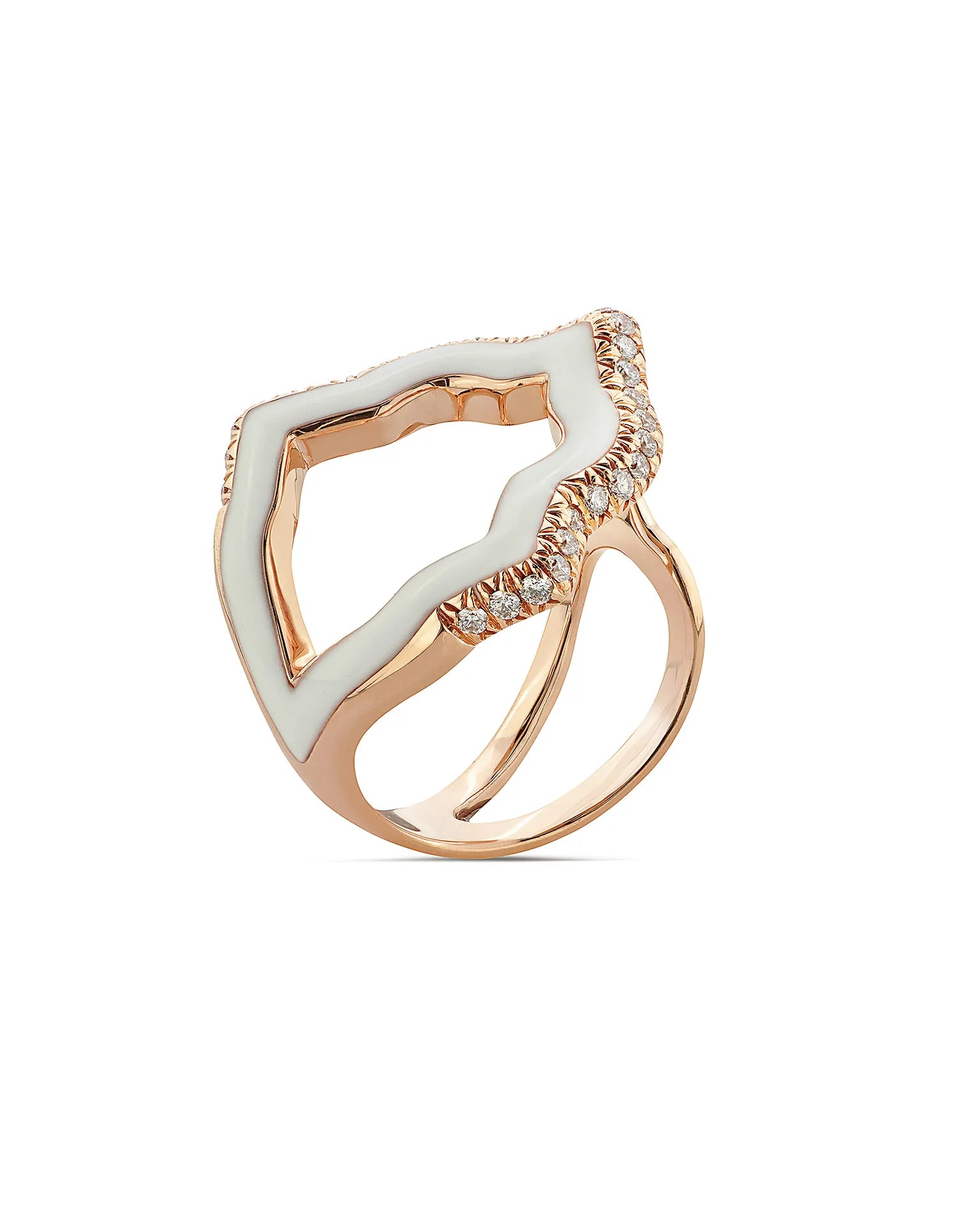 Anello anime rock, oro rosa, smaltatura bianca e diamanti | ELENÈRE