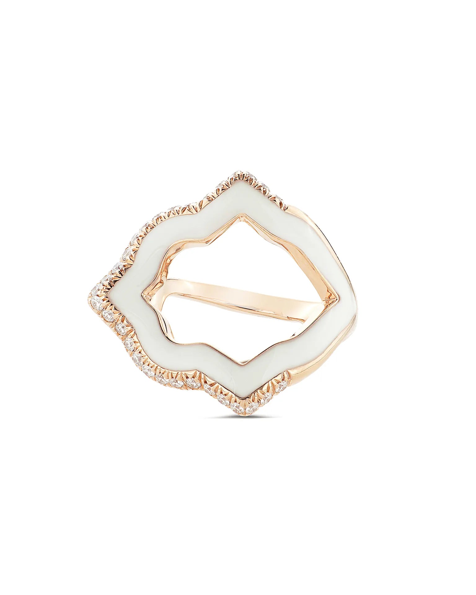 Anello anime rock, oro rosa, smaltatura bianca e diamanti | ELENÈRE – vista 2