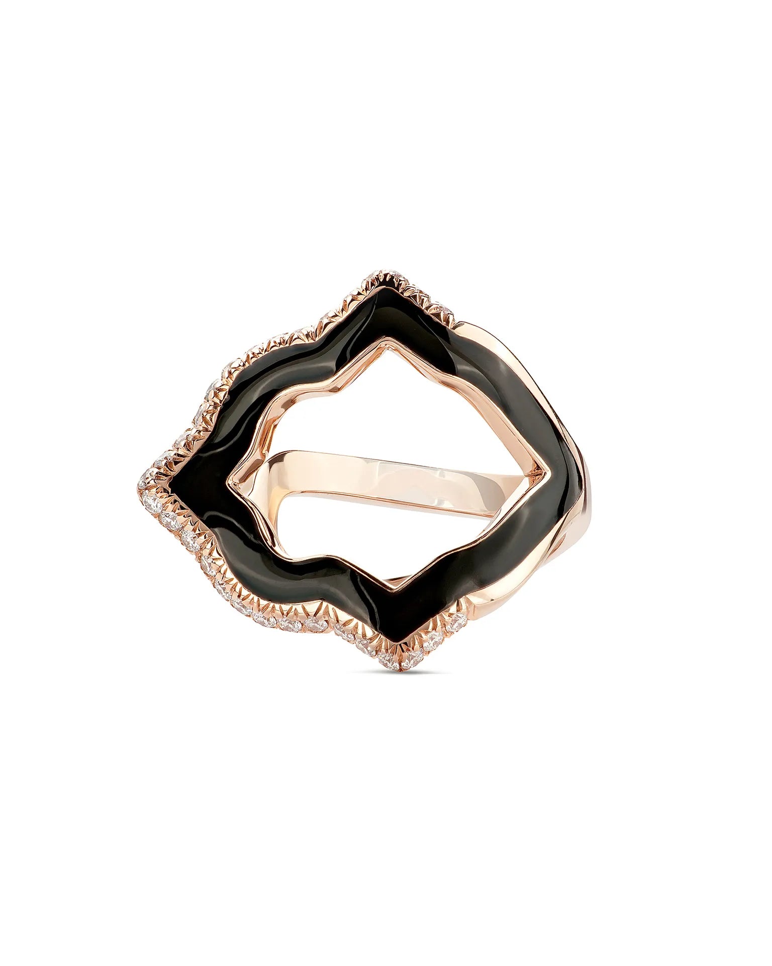 Anello anime rock, oro rosa, smaltatura nera e diamanti | ELENÈRE