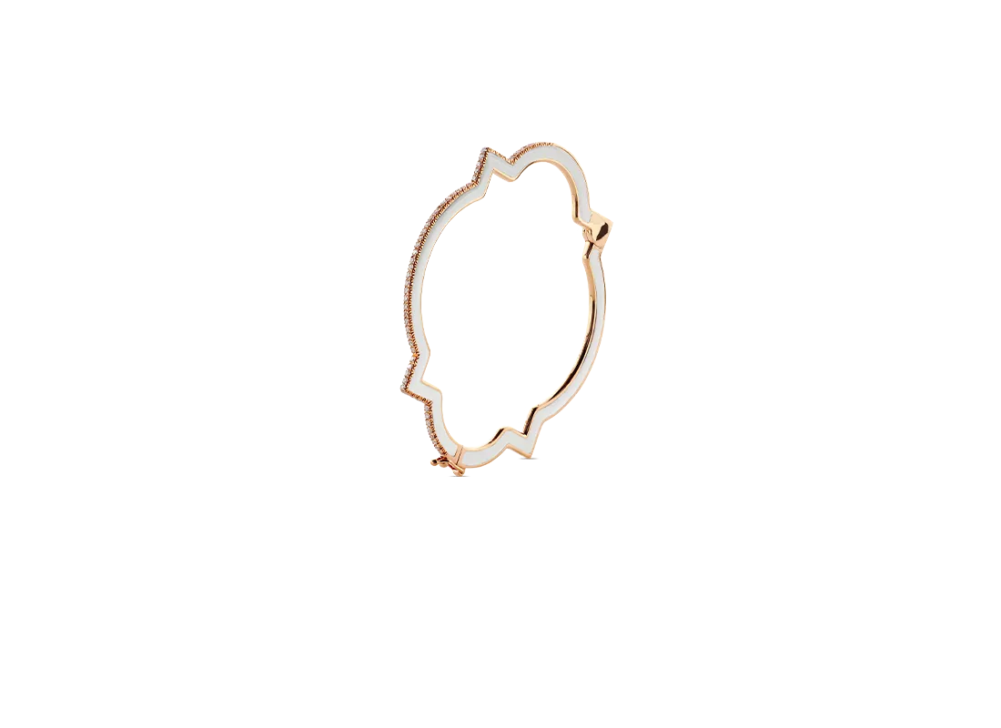 Bangle anime, oro rosa, smaltatura bianca e diamanti | ELENÈRE
