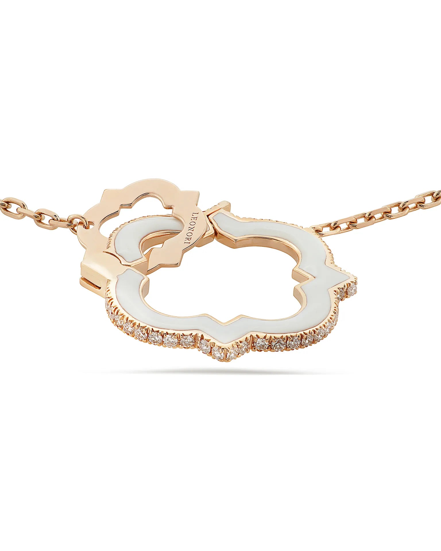 Collana anime corta, oro rosa, smaltatura bianca, malachite e diamanti | ELENÈRE – vista 2