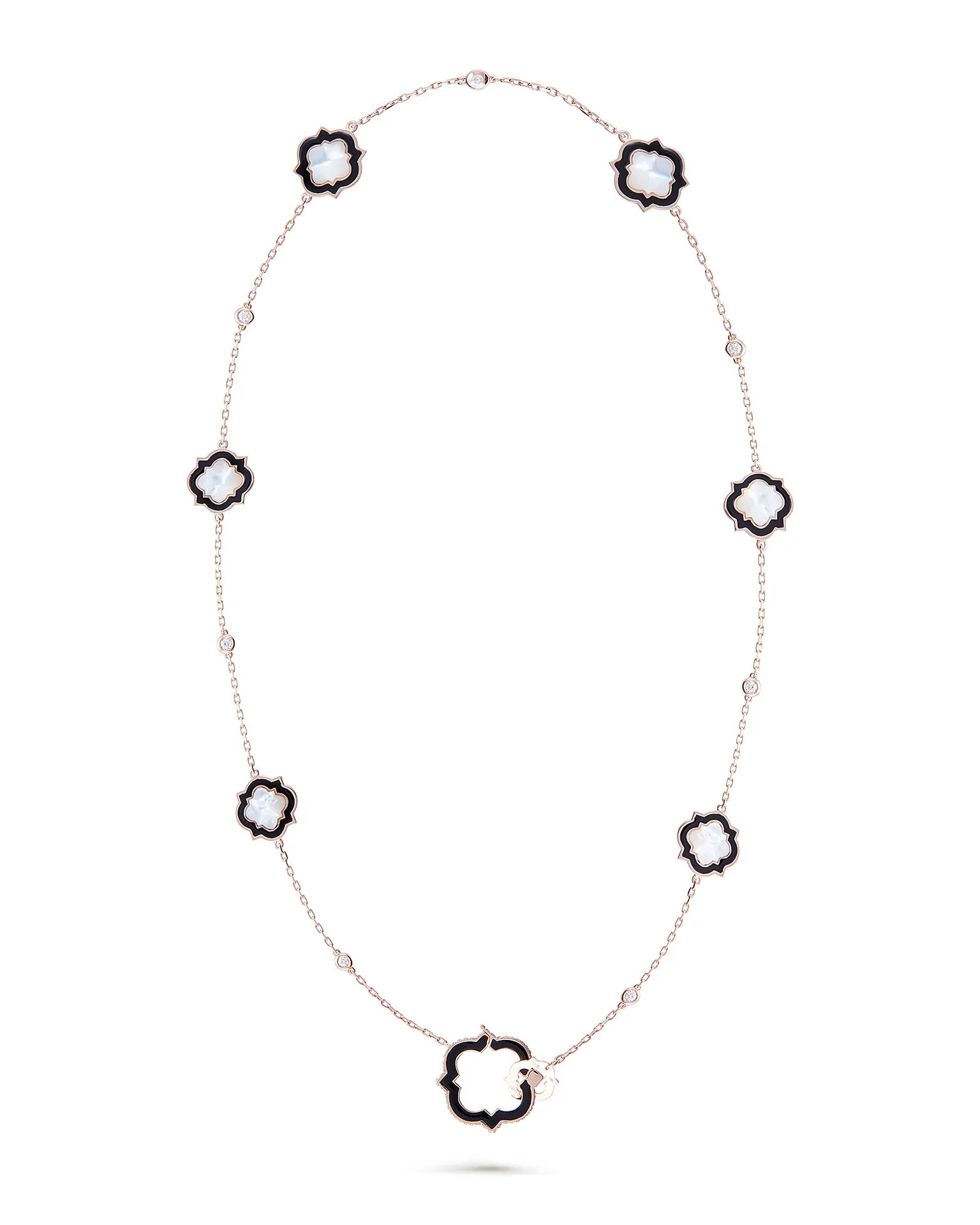 Collana anime lunga, oro rosa, smaltatura nera, madreperla e diamanti | ELENÈRE