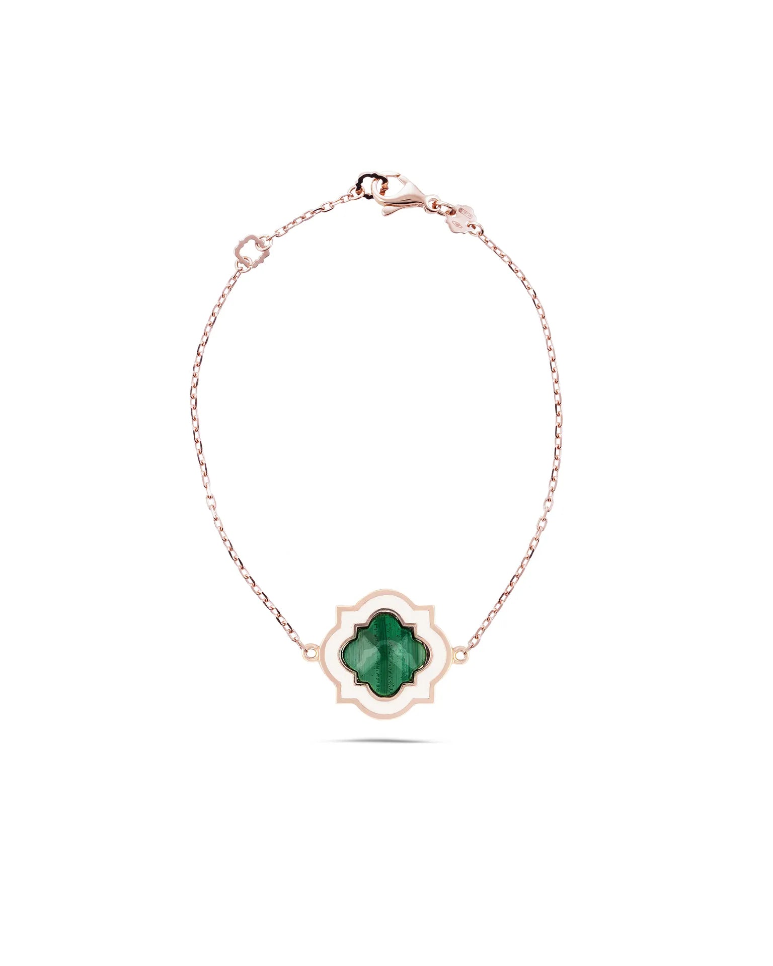 Bracciale soft anime, oro rosa, smaltatura bianca e malachite | ELENÈRE