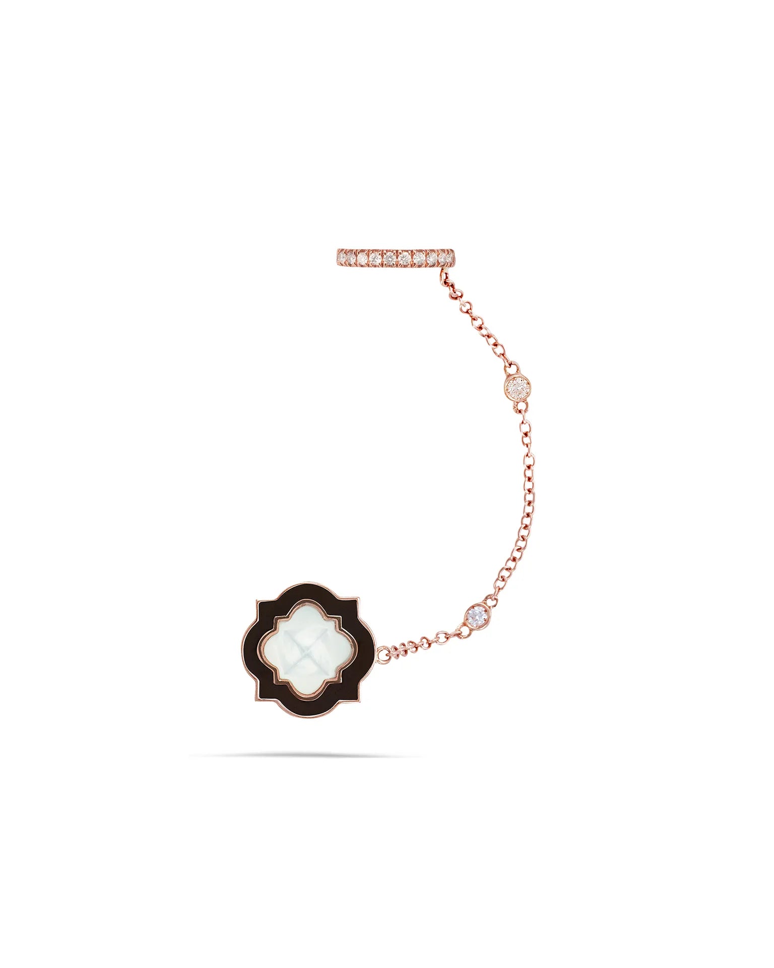 Earcuff anime, oro rosa, smaltatura nera, madreperla e diamanti | ELENÈRE