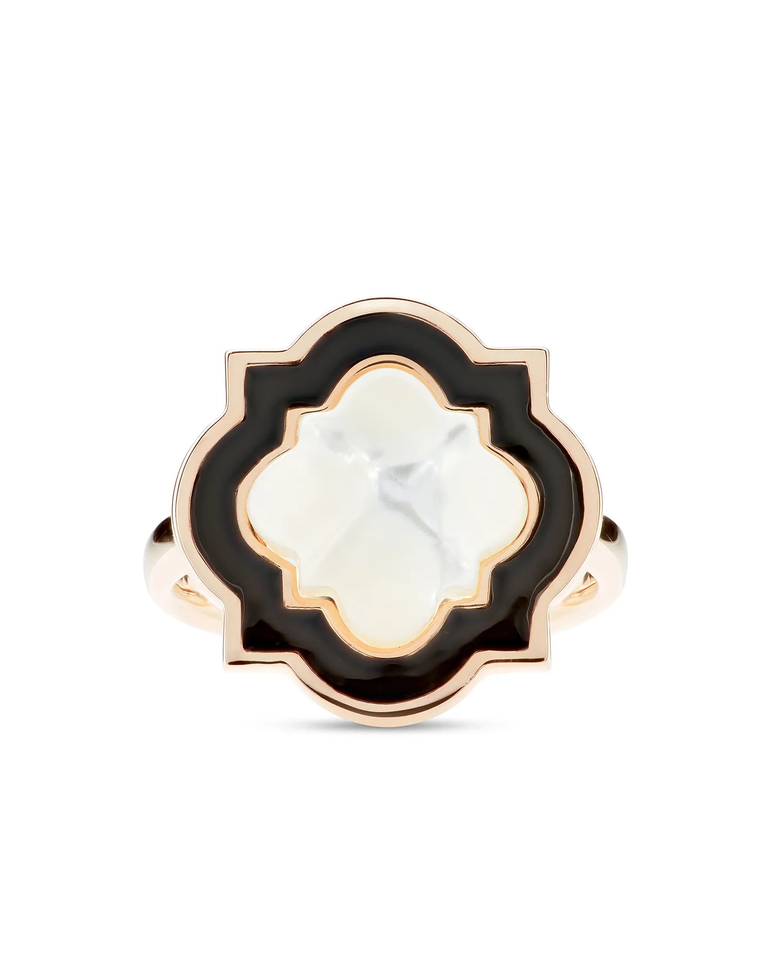 Anello anime, oro rosa, smaltatura nera e madreperla | ELENÈRE