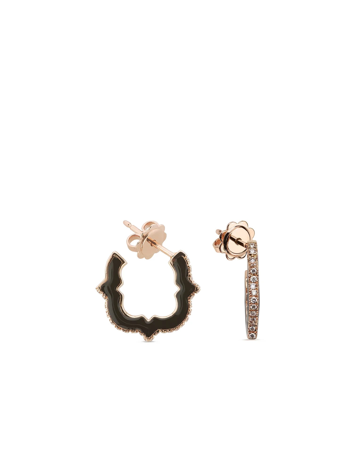 Orecchini anime, oro rosa, smaltatura nera e diamanti (mini size) | ELENÈRE