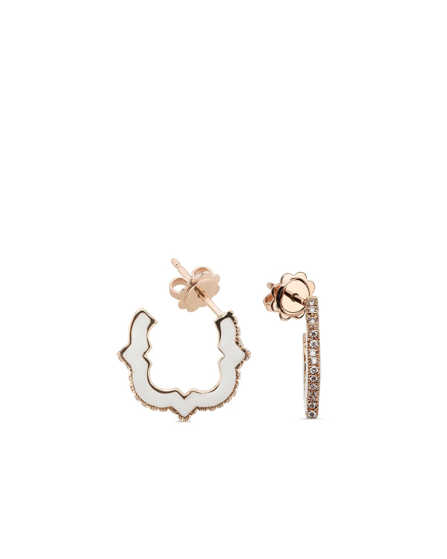 Orecchini anime, oro rosa, smaltatura bianca e diamanti (mini size) | ELENÈRE