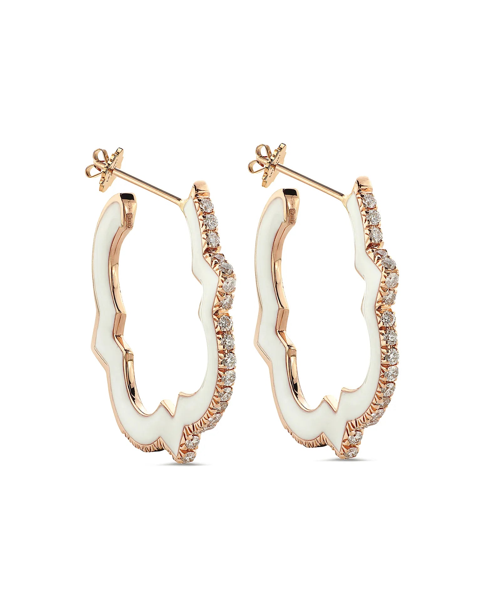 Orecchini anime,oro rosa, smaltatura bianca e diamanti (medium size) | ELENÈRE