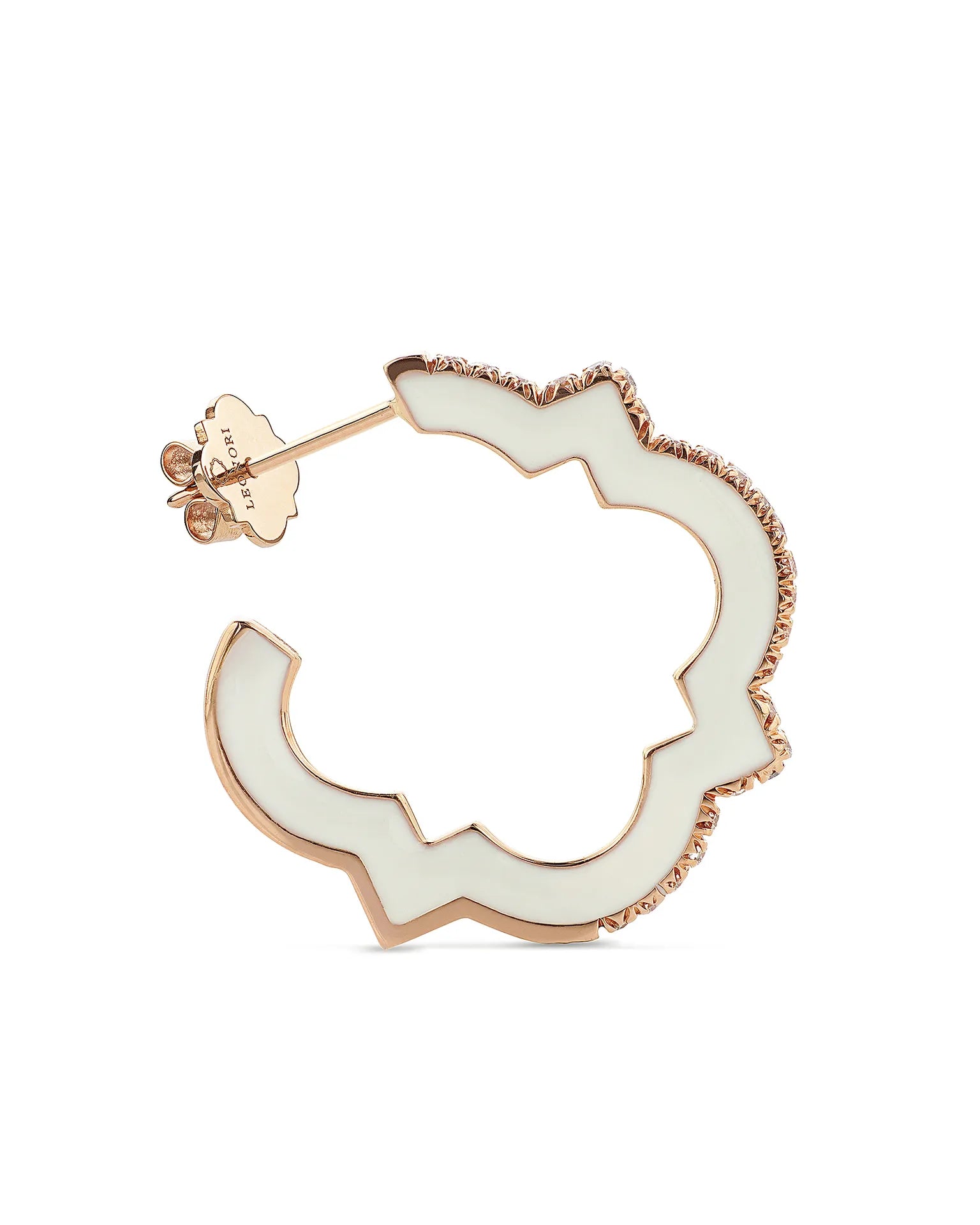 Orecchini anime,oro rosa, smaltatura bianca e diamanti (medium size) | ELENÈRE – vista 2