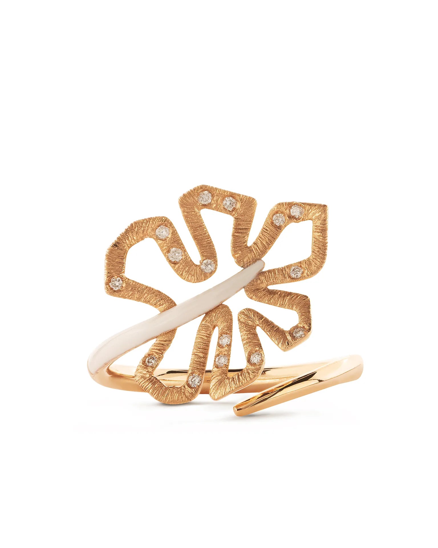 Anello deliciosa, oro rosa satinato, smaltatura bianca e diamanti (mini size) | ELENÈRE
