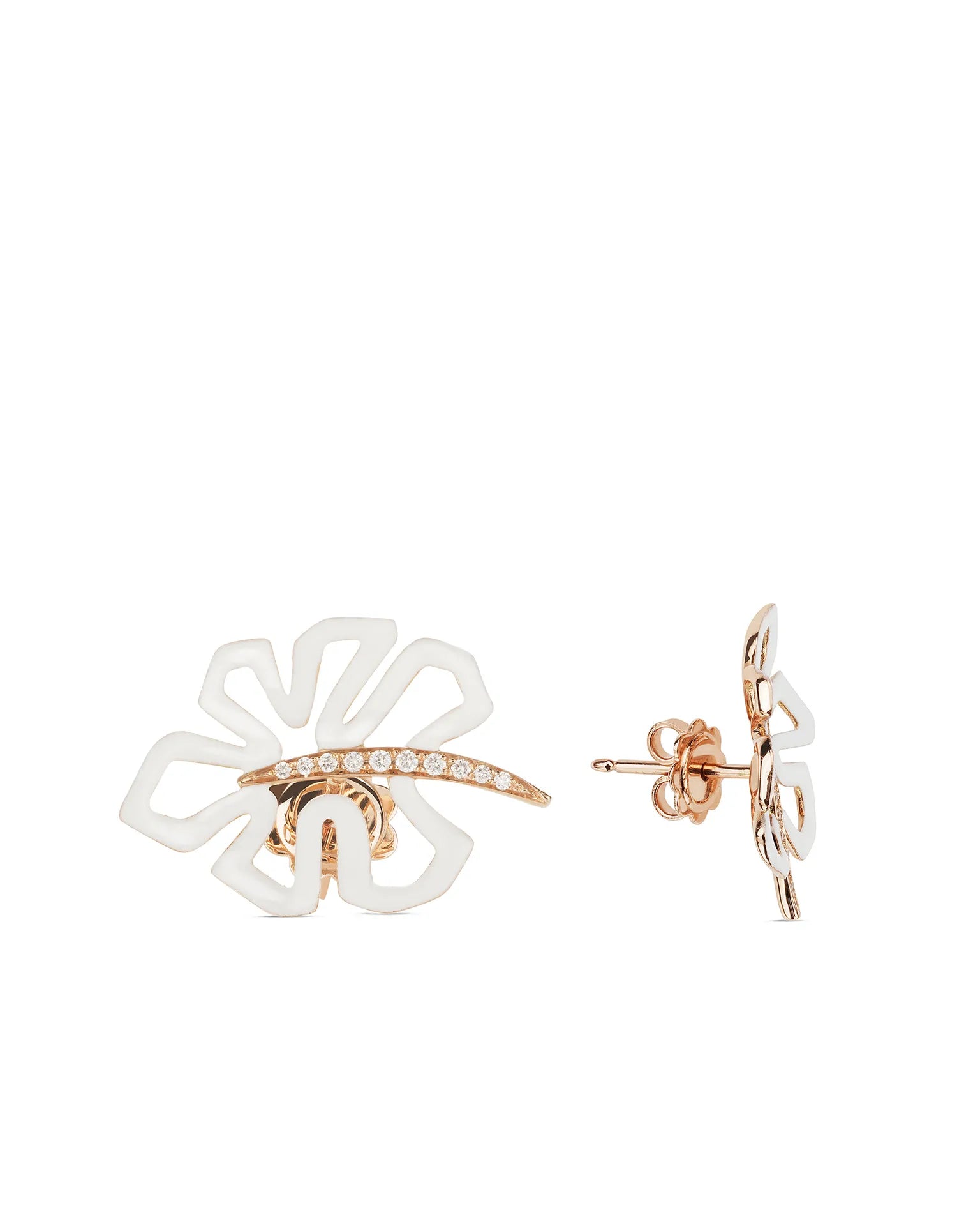 Orecchini deliciosa, oro rosa, smaltatura bianca e diamanti (mini size) | ELENÈRE