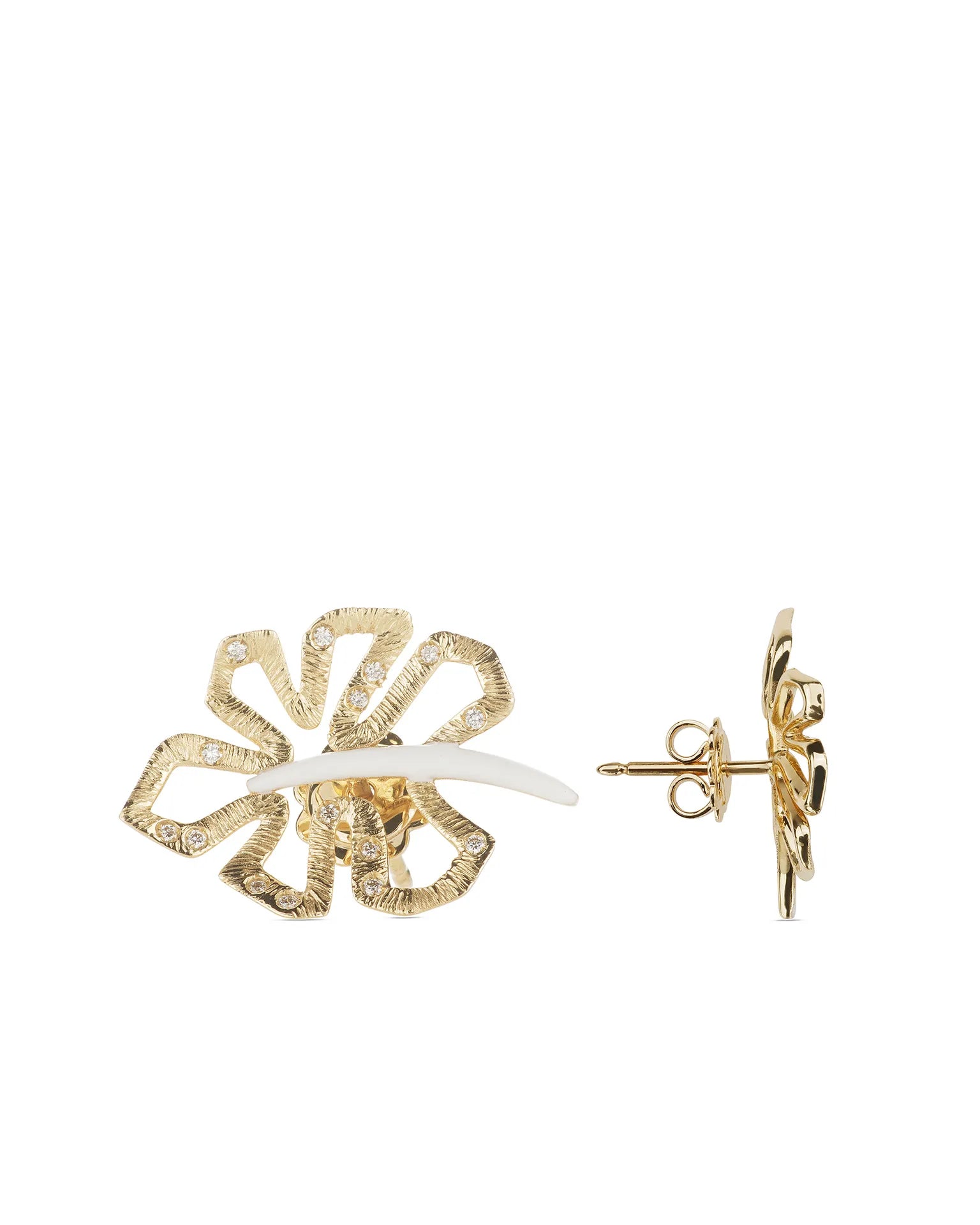Orecchini deliciosa , oro giallo satinato, smaltatura bianca e diamanti (mini size) | ELENÈRE – vista 6
