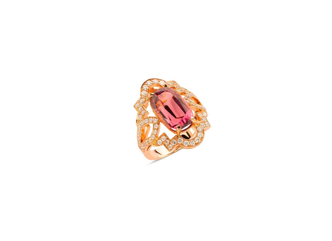 Anello essenza oro rosa con tormalina rosa ovale e diamanti | ELENÈRE