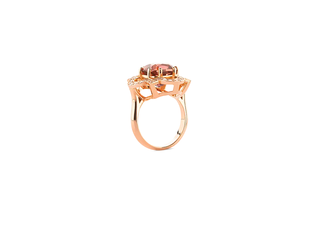 Anello essenza oro rosa con tormalina rosa e diamanti | ELENÈRE