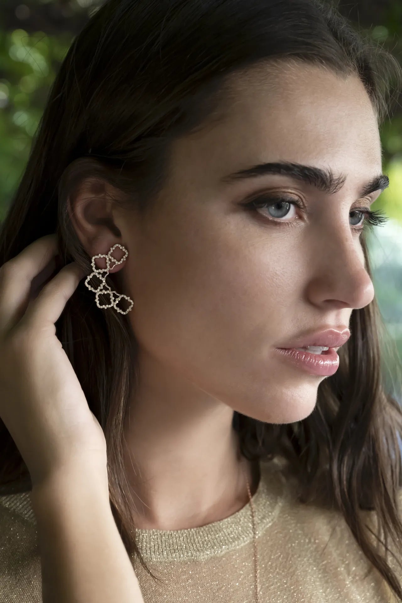 Orecchini geometrica 5 simboli oro rosa e diamanti | ELENÈRE