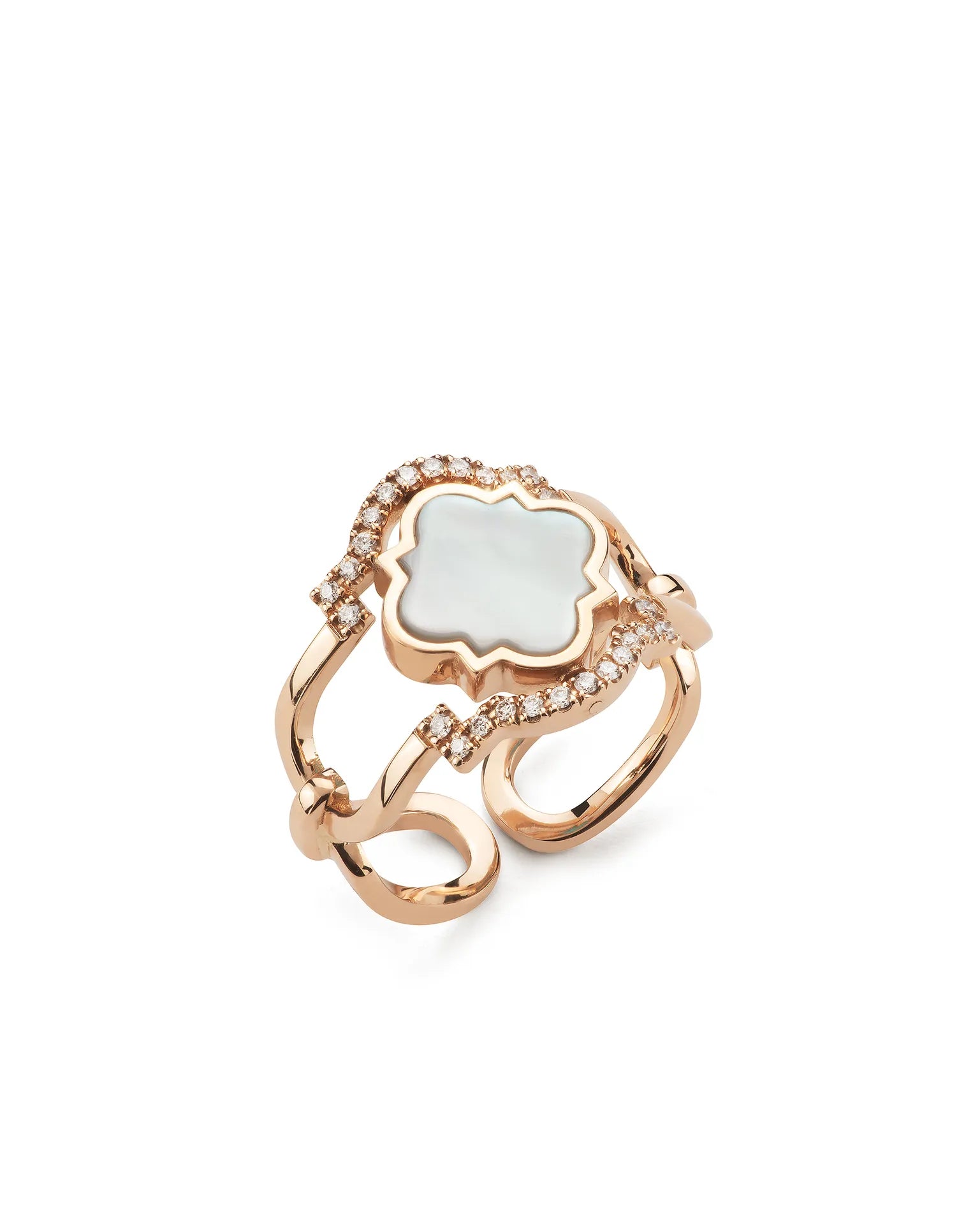 Anello double face poesie oro rosa madreperla e diamanti | ELENÈRE
