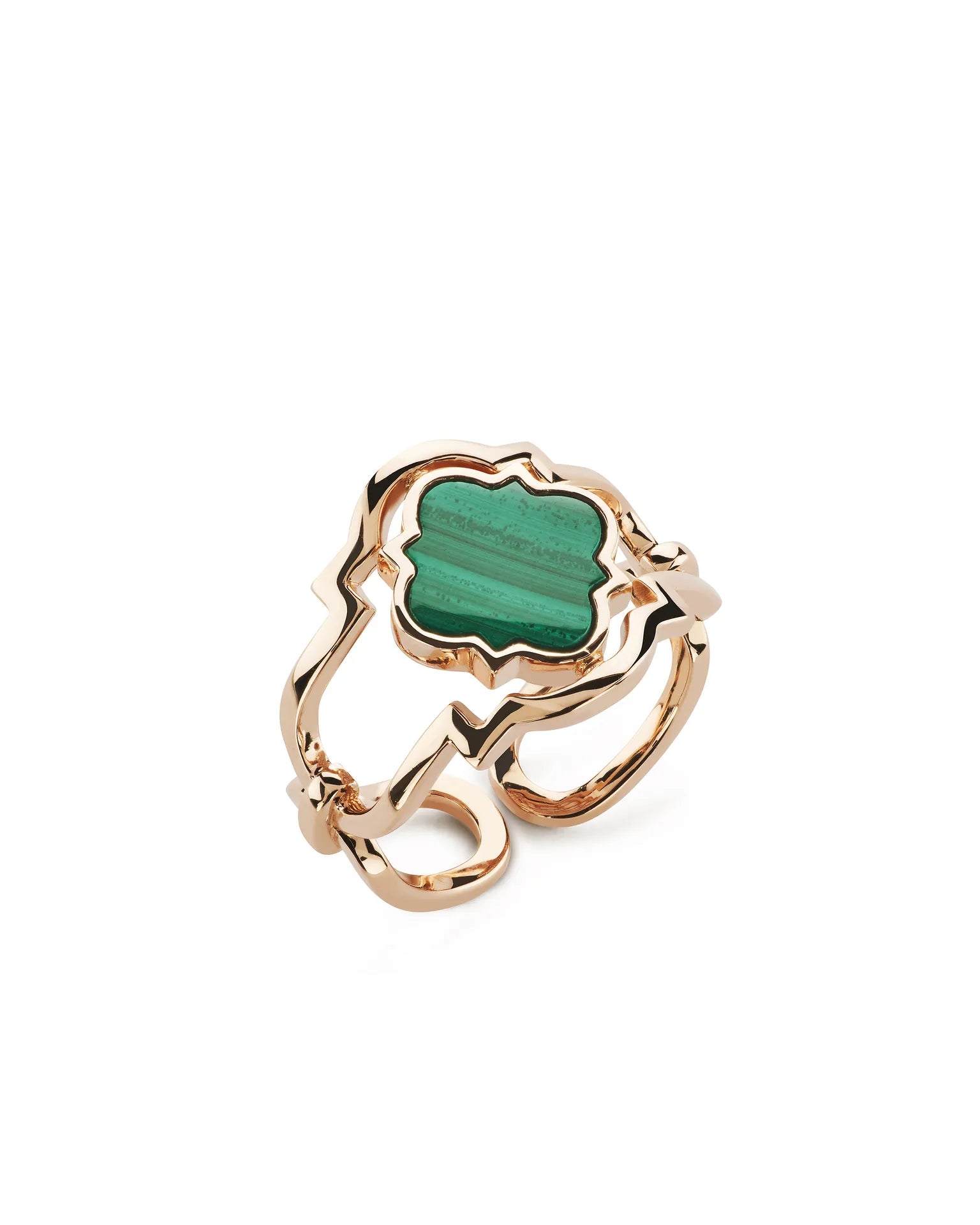 Anello double face poesie oro rosa malachite e diamanti | ELENÈRE – vista 3