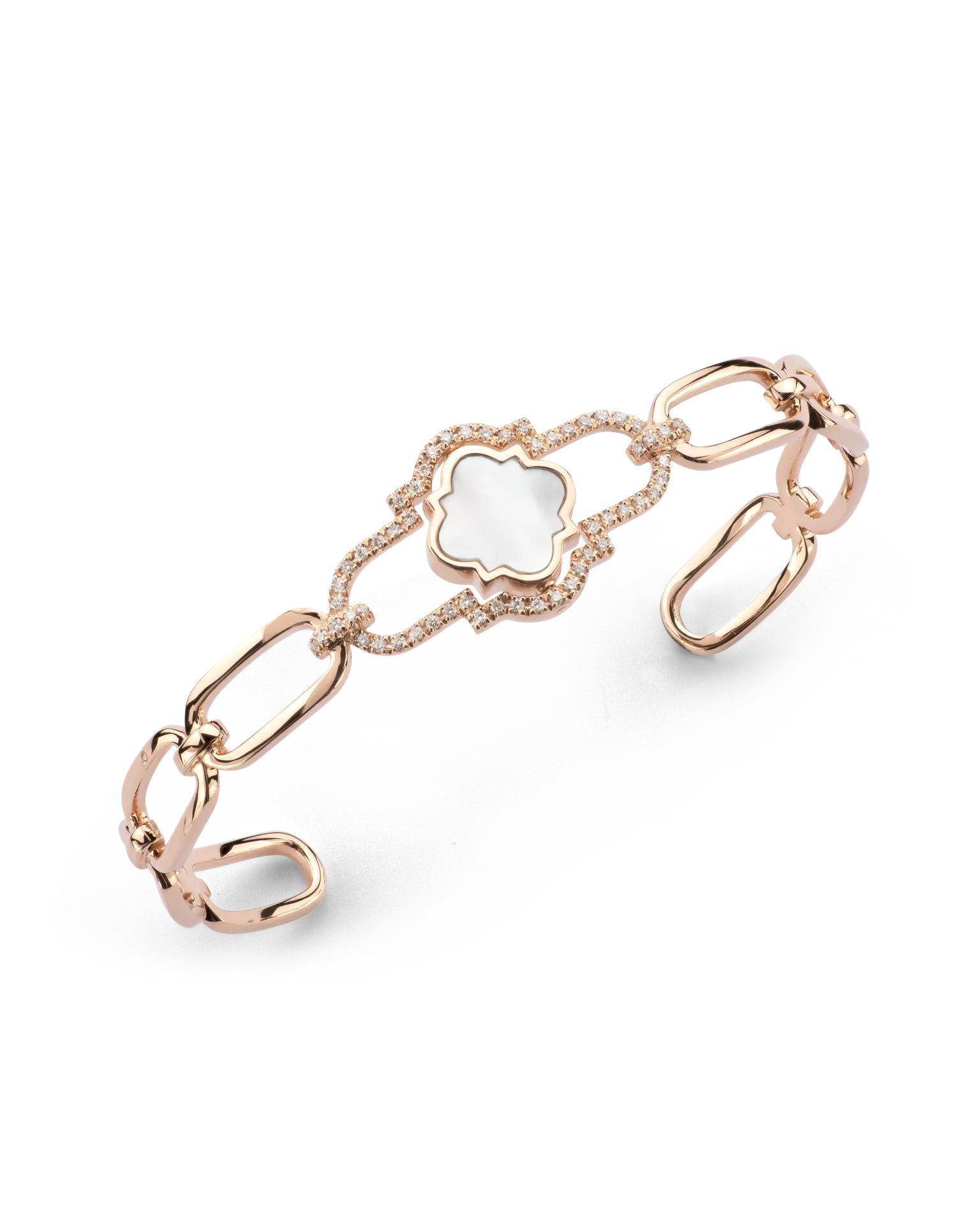 Bracciale rigido poesie oro rosa madreperla nera e bianca e diamanti | ELENÈRE