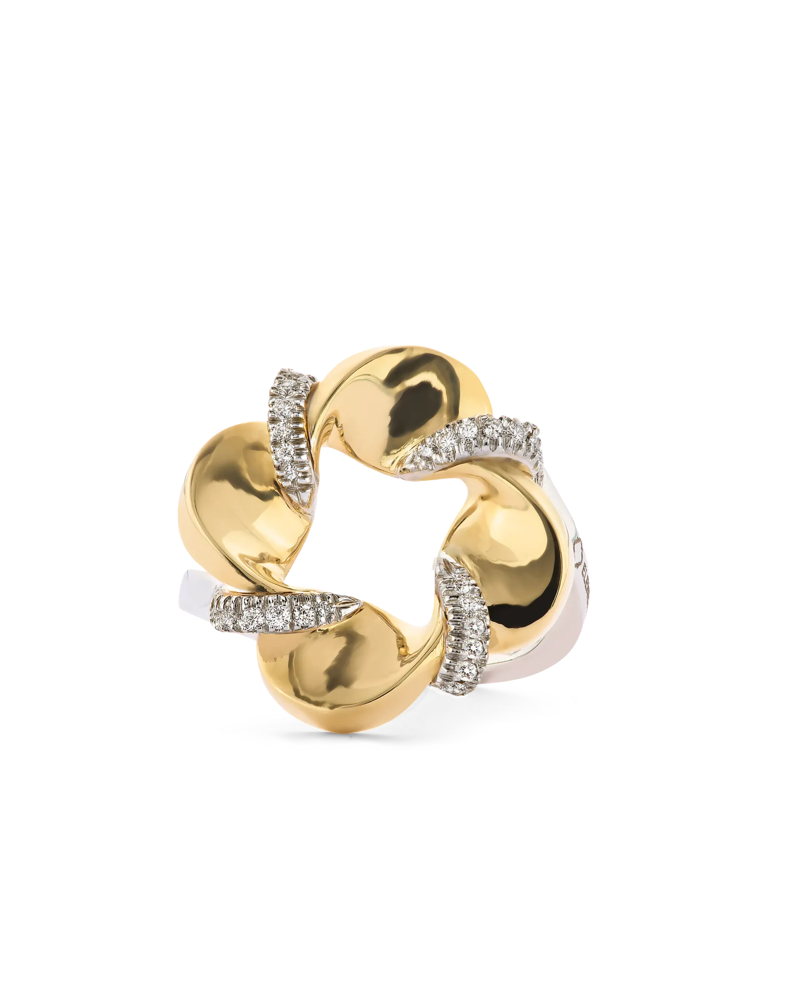 Anello Twist oro giallo e diamanti, vista frontale | ELENÈRE